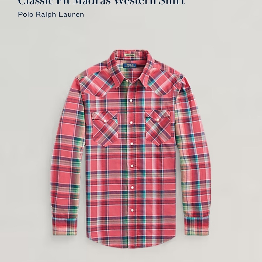 Polo Ralph Lauren Madras Western Red and Green Plaid Shirt - Picture 2 of 11